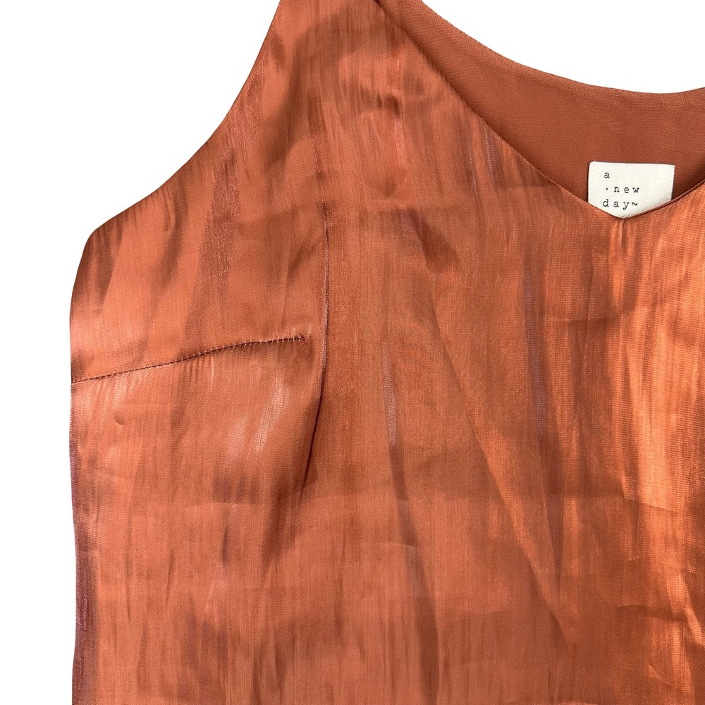 A New Day Cami Womens Small Copper Satin Tank Top Adjustable Straps Minimal Chic - Picture 3 of 8